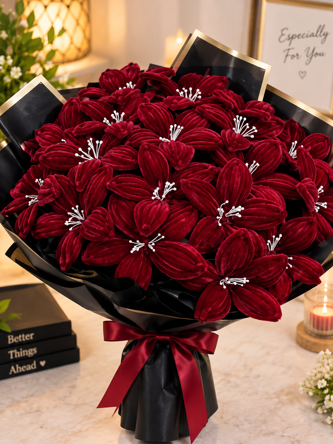 Royal Red Velvet Flower Bouquet – Premium Artificial Roses for Romantic Gifting