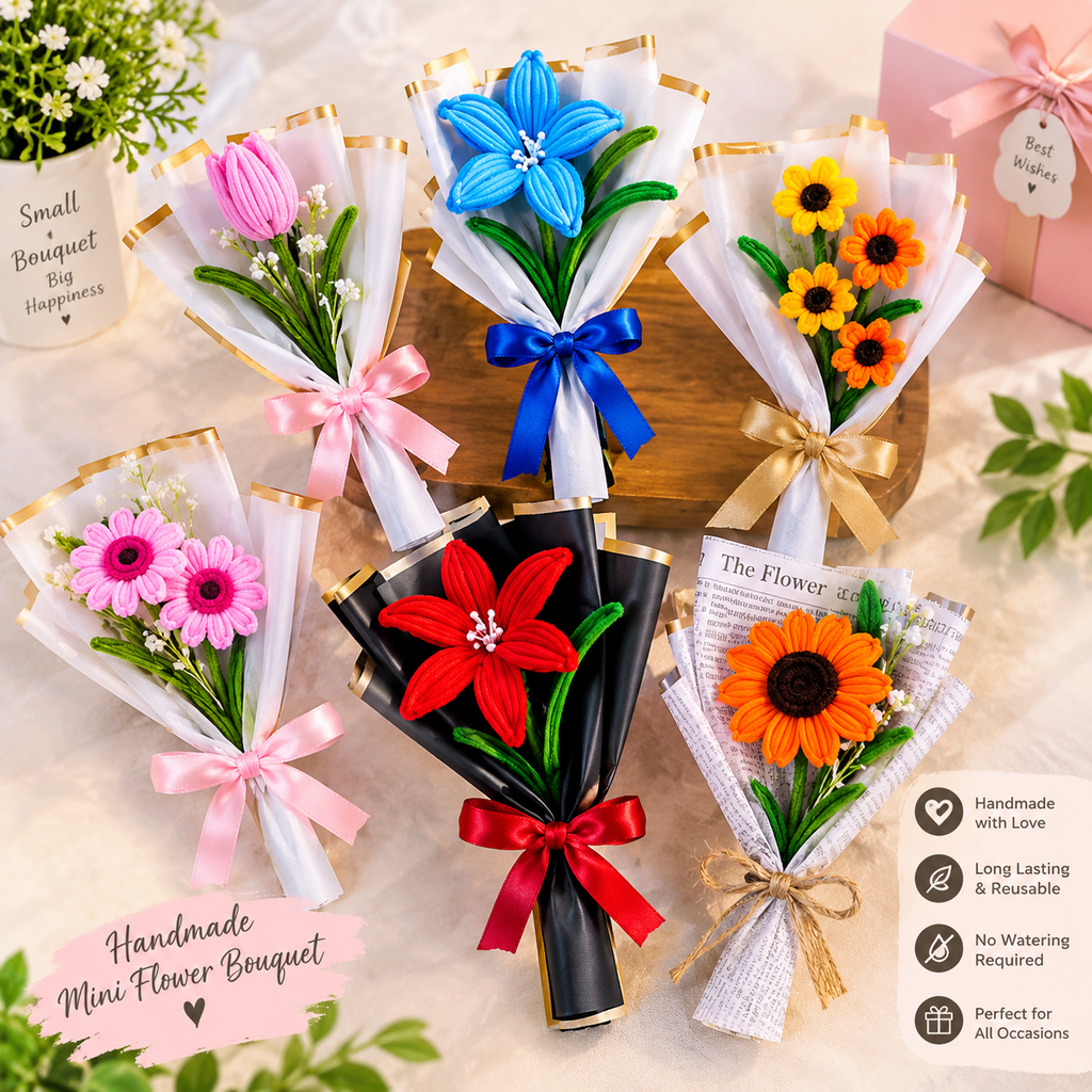 Handmade Mini Flower Bouquet – Colorful Artificial Flower Gift Arrangement