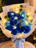 Enchanted Blue LED Flower Bouquet – Illuminated Velvet Roses & Floral Gift Arrangement