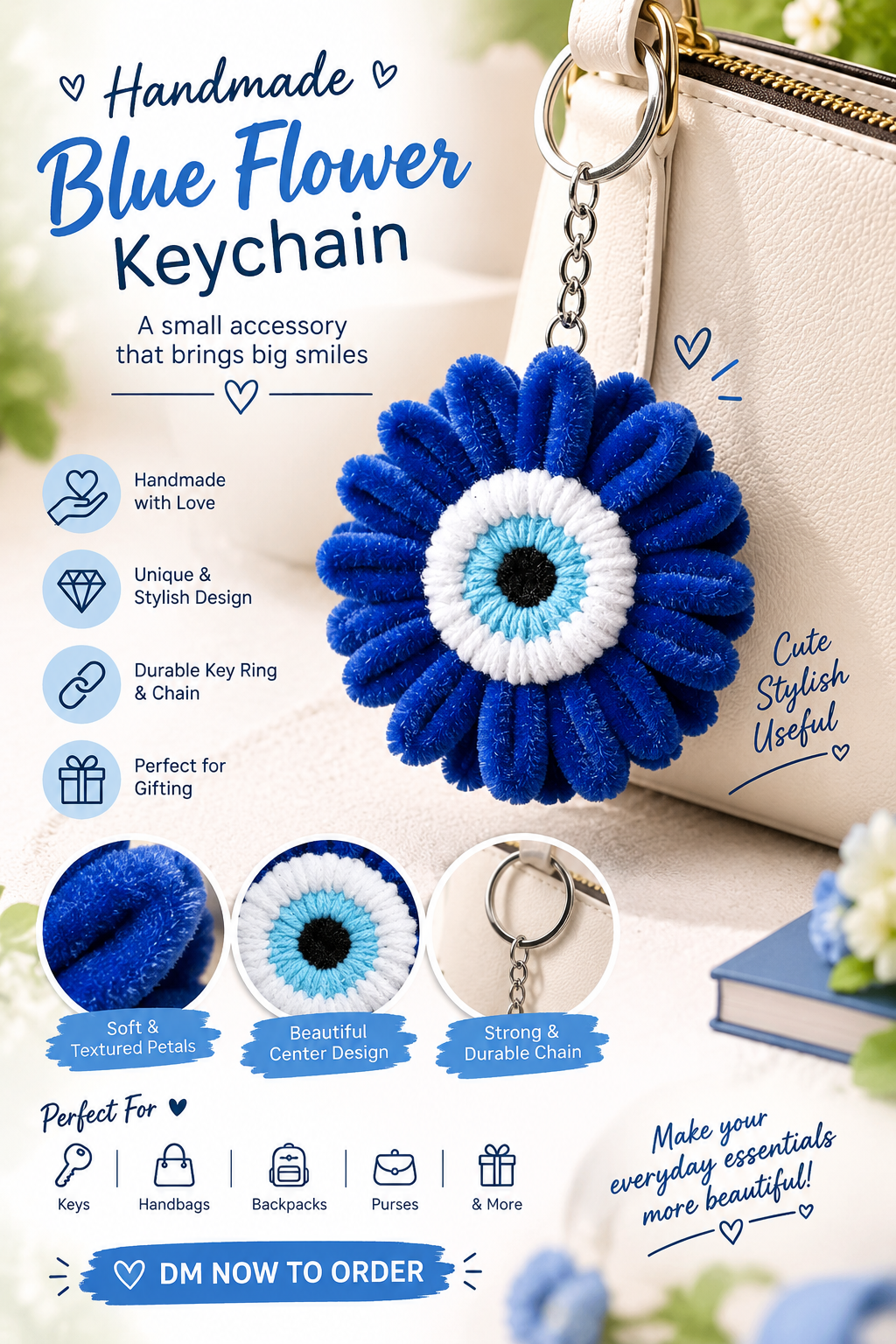 Handmade Blue Flower Keychain
