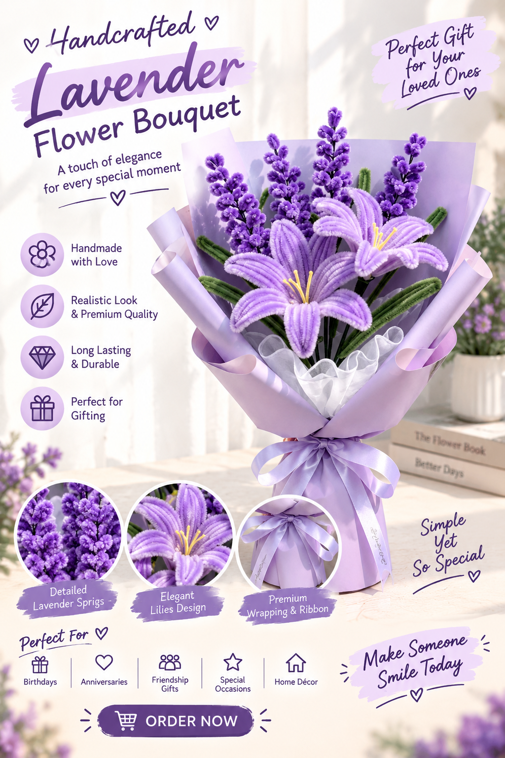 💜 Handmade Lavender Flower Bouquet