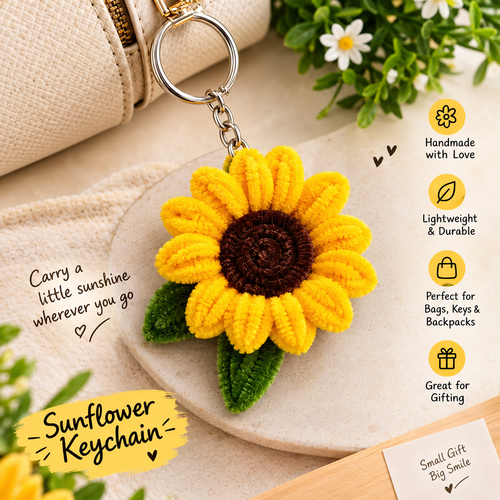 Handmade Sunflower Keychain – Cute Mini Floral Keyring Gift