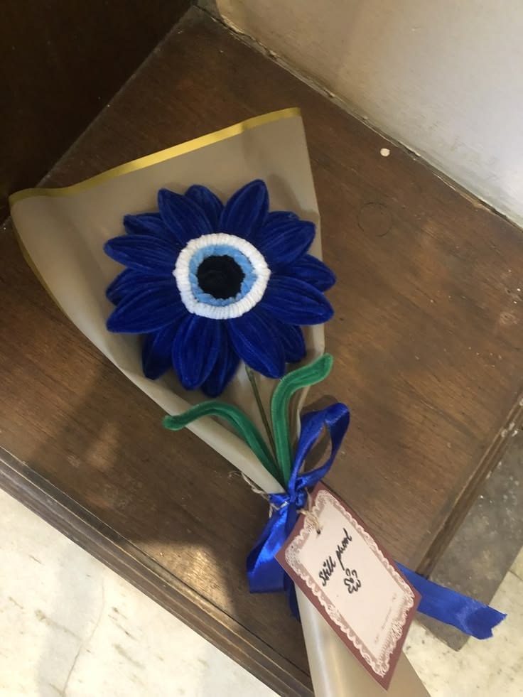 Royal Blue Evil Eye Flower Bouquet – Handmade Artificial Flower Gift