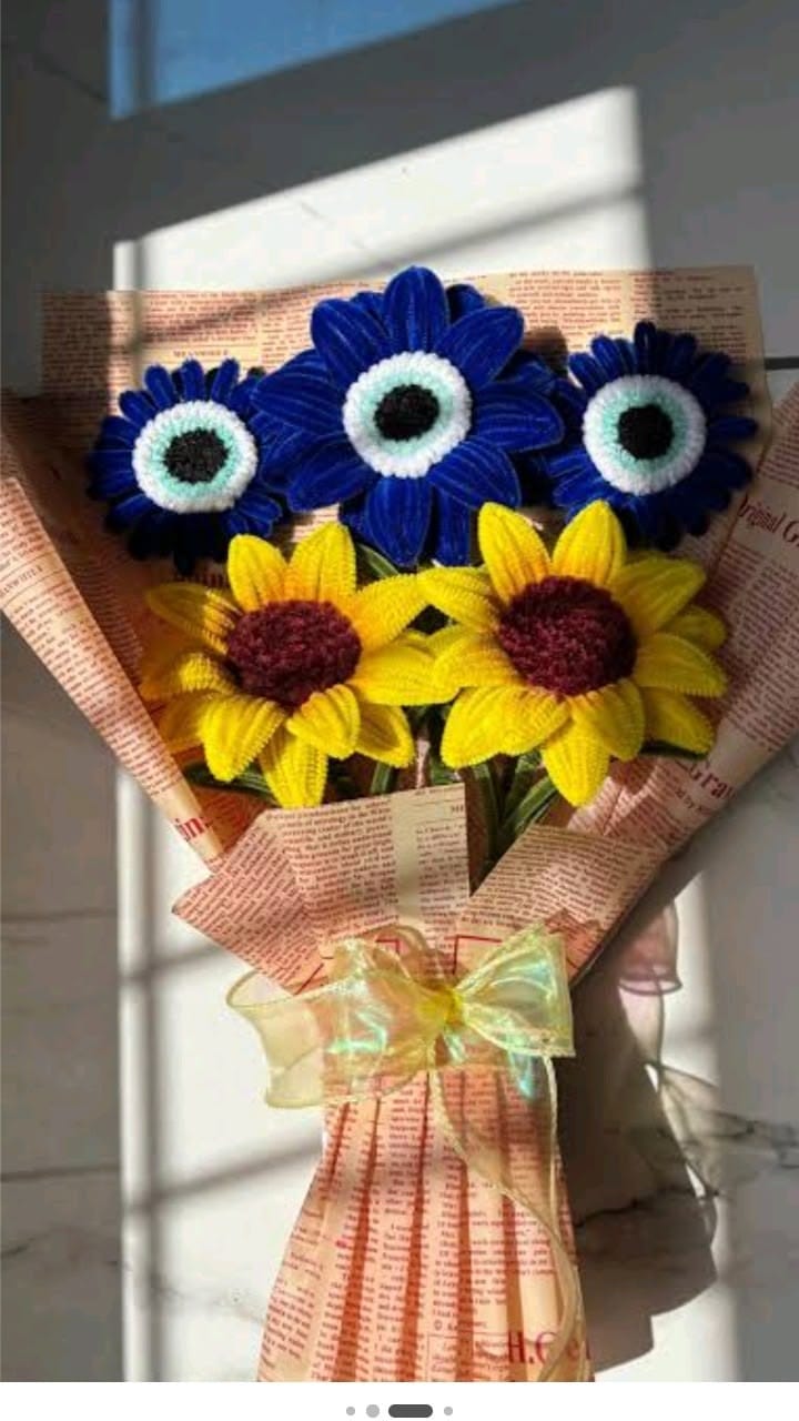 🌻 Blue & Yellow Handmade Flower Bouquet — Shopify Description